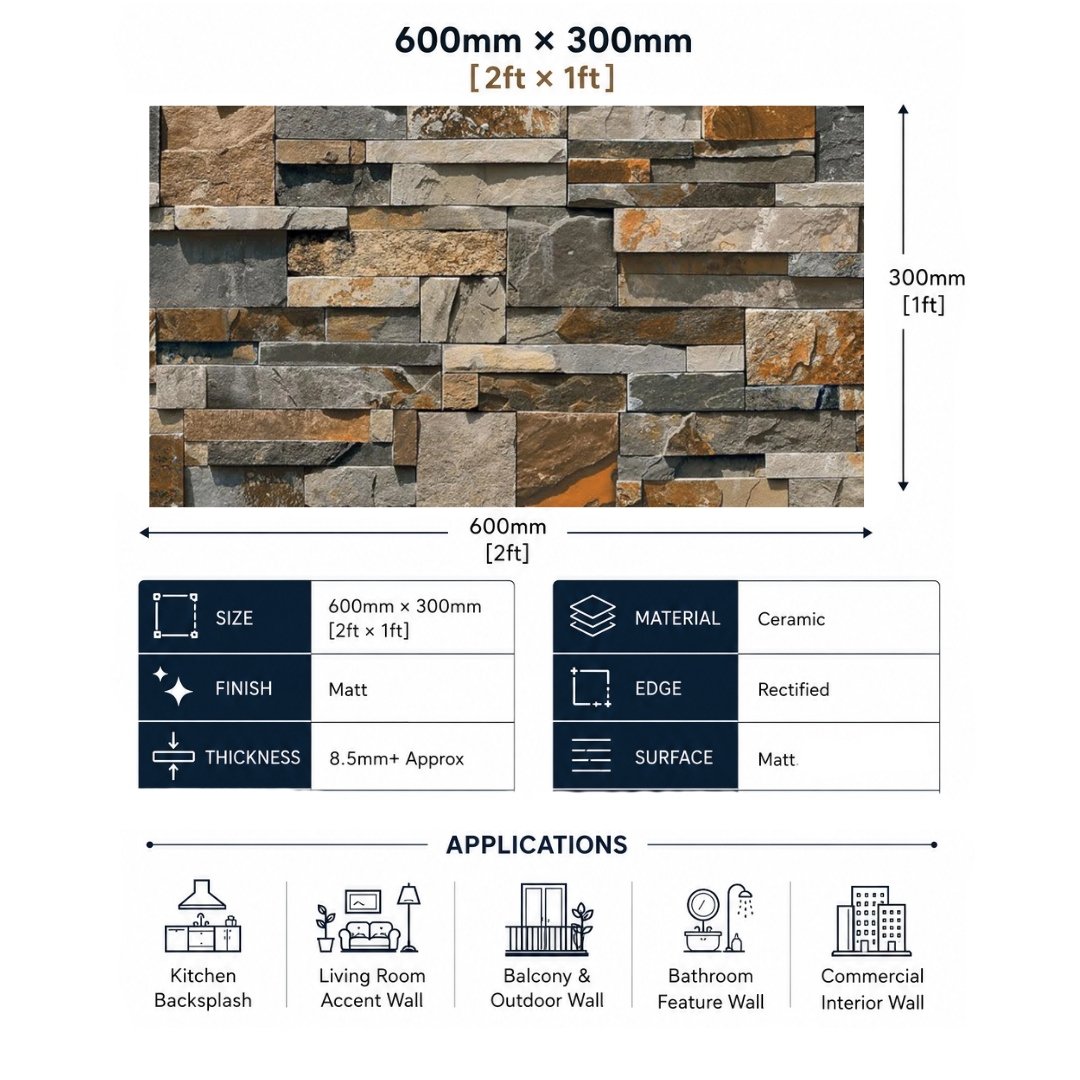 Tera Natural Metrix Stone Pattern Elevation Tiles - My Home Studio